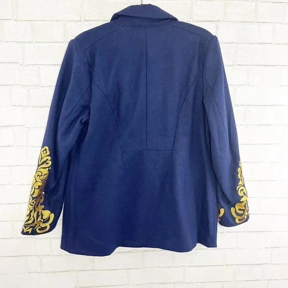 C. Wonder Blue & Gold Embroidered Button Front Pea Coat Women's Plus Size 14 - Picture 4 of 7
